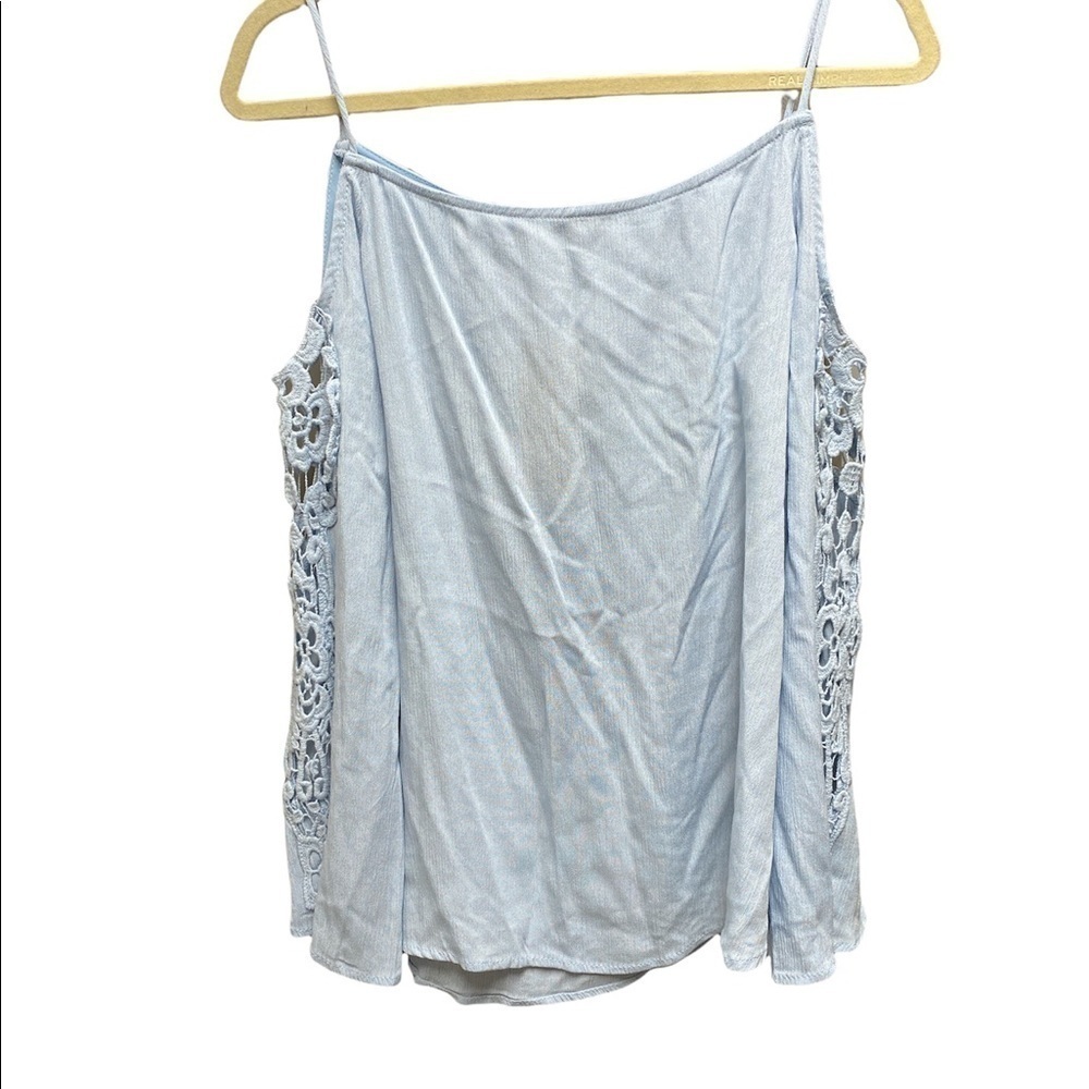 Miami blouse cold shoulder spaghetti straps appliqué sleeves size medium NWT
